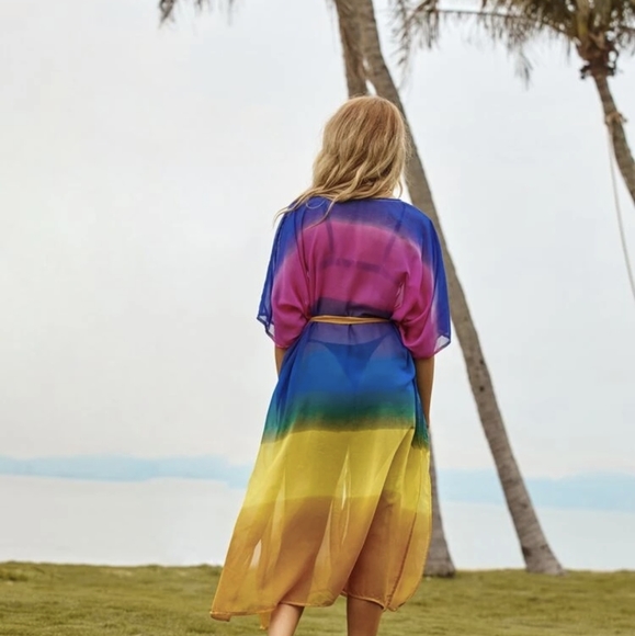 🍑Sheer Mesh Color Block Kimono - Picture 4 of 4